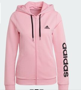 Adidas essentials Pink With Black Logo French Terry Track jacket. Nwt
